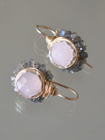 earrings Flower rose quartz and labradorite